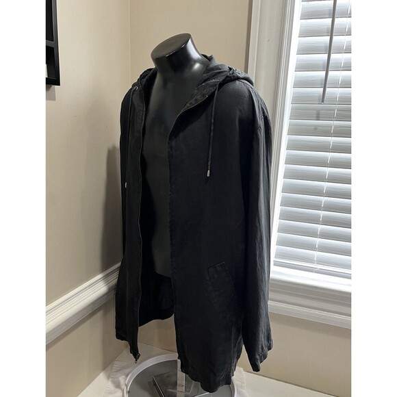 Calvin Klein Mid Length Jacket L Mens Black Full Zip Hooded Sun Faded Matrix - Picture 8 of 12